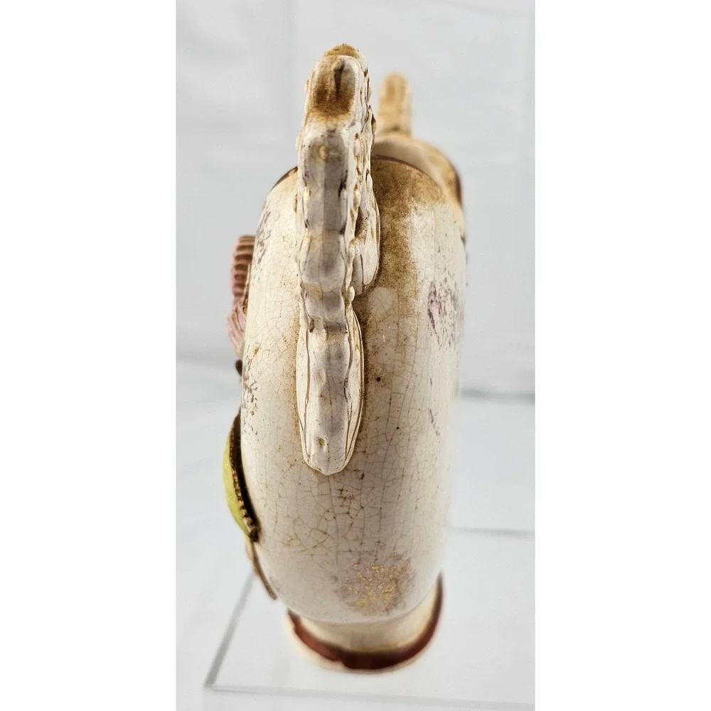 Antique Floral Vase Handled Ceramic 1897 Dated Decor Display Planter‎